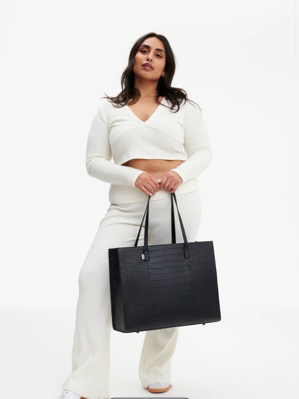 BEIS Black Croc Large Work Tote
